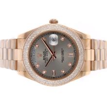 Rolex Day-Date II Swiss ETA 2836 Movement Full Rose Gold Diamond Bezel and Markers with Gray Dial