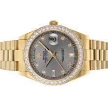 Rolex Day-Date II Swiss ETA 2836 Movement Full Gold Diamond Bezel and Markers with Gray Dial 1