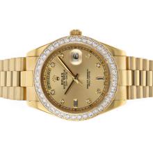 Rolex Day-Date II Swiss ETA 2836 Movement Full Gold Diamond Bezel and Markers with Golden Dial 1