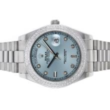 Rolex Day-Date II Automatic Diamond Bezel and Markers with Light Blue Dial