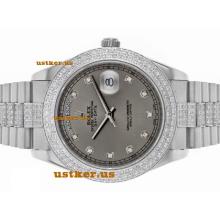 Rolex Day-Date II Swiss ETA 2836 Movement Diamond Bezel and Markers with Gray Dial S/S-1