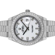 Rolex Day-Date II Swiss ETA 2836 Movement Diamond Bezel and Markers with White Dial S/S