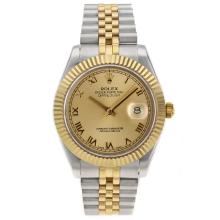 Rolex Datejust II Swiss ETA 2836 Movement Two Tone Roman Markers with Golden Dial