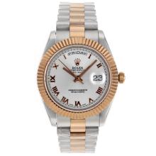 Rolex Day-Date II Swiss ETA 2836 Movement Two Tone Roman Markers with Silver Dial