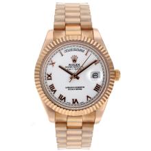 Rolex Day-Date II Swiss ETA 2836 Movement Full Rose Gold Roman Markers with White Dial