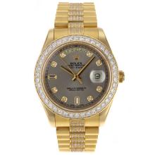 Rolex Day-Date II Swiss ETA 2836 Movement Full Gold Diamond Markers and Bezel with Gray Dial 1