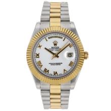 Rolex Day-Date II Swiss ETA 2836 Movement Two Tone Roman Markers with White Dial