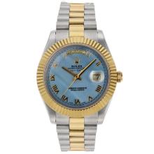 Rolex Day-Date II Swiss ETA 2836 Movement Two Tone Roman Markers with Blue MOP Dial