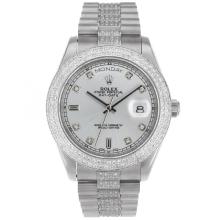 Rolex Day-Date II Swiss ETA 2836 Movement Diamond Markers and Bezel with Silver Dial 2