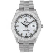 Rolex Day-Date II Swiss ETA 2836 Movement Diamond Markers and Bezel with White Dial 2