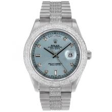 Rolex Day-Date II Swiss ETA 2836 Movement Diamond Markers and Bezel with Blue Dial 4