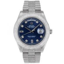 Rolex Day-Date II Swiss ETA 2836 Movement Diamond Markers and Bezel with Blue Dial 3