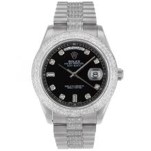 Rolex Day-Date II Swiss ETA 2836 Movement Diamond Markers and Bezel with Black Dial 2