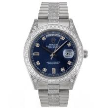 Rolex Day-Date II Swiss ETA 2836 Movement Diamond Markers and Bezel with Blue Dial 2
