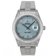 Rolex Day-Date II Swiss ETA 2836 Movement Diamond Markers and Bezel with Blue Dial 1