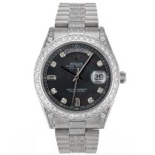 Rolex Day-Date II Swiss ETA 2836 Movement Diamond Markers and Bezel with Black MOP Dial 1