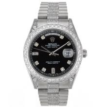 Rolex Day-Date II Swiss ETA 2836 Movement Diamond Markers and Bezel with Black Dial 1