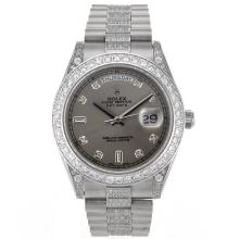 Rolex Day-Date II Swiss ETA 2836 Movement Diamond Markers and Bezel with Gray Dial 1