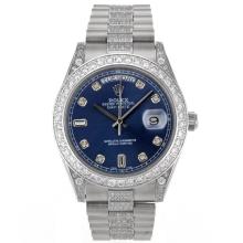 Rolex Day-Date II Swiss ETA 2836 Movement Diamond Markers and Bezel with Blue Dial