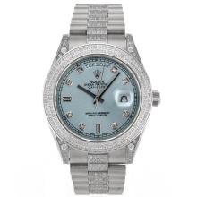 Rolex Day-Date II Swiss ETA 2836 Movement Diamond Markers and Bezel with Light Blue Dial