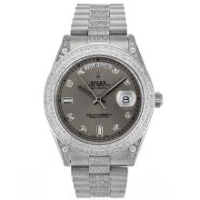 Rolex Day-Date II Swiss ETA 2836 Movement Diamond Markers and Bezel with Gray Dial
