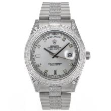 Rolex Day-Date II Swiss ETA 2836 Movement Diamond Markers and Bezel with Silver Dial