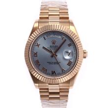 Rolex Day-Date II Swiss ETA 2836 Movement Full Rose Gold Roman Markers with Blue Dial