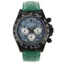 Rolex Daytona Working Chronograph PVD Case Green Diamond Markers with Blue MOP Dial Green Leather Strap
