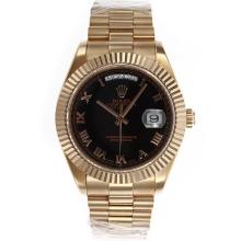 Rolex Day-Date II Swiss ETA 2836 Movement Full Rose Gold Roman Markers with Black Dial