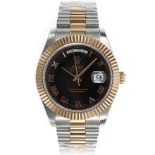 Rolex Day-Date II Swiss ETA 2836 Movement Two Tone Roman Markers with Black Dial