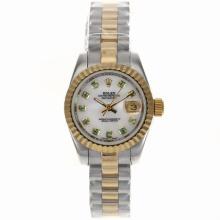 Rolex Datejust Automatic Two Tone Green Diamond Markers with MOP Dial