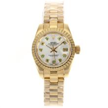Rolex Datejust Automatic Full Gold Green Diamond Markers with Silver Dial