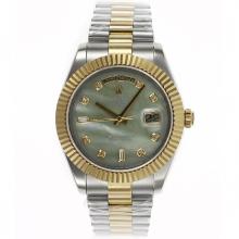 Rolex Day-Date II Swiss ETA 2836 Movement Two Tone Diamond Markers with Green MOP Dial S/S