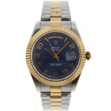 Rolex Day-Date II Swiss ETA 2836 Movement Two Tone Number Markers with Blue Wave Dial