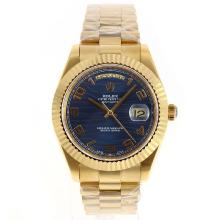 Rolex Day-Date II Swiss ETA 2836 Movement Full Gold Number Markers with Blue Wave Dial