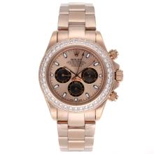 Rolex Daytona Working Chronograph Full Rose Gold Diamond Bezel Stick Markers with Champagne Dial