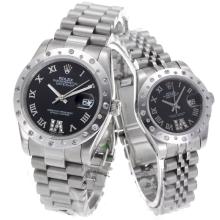 Rolex Datejust Automatic Roman Markers with Black Dial S/S-Sapphire Glass