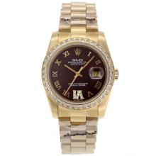 Rolex Datejust Automatic Full Gold Diamond Bezel Roman Markers with Brown Dial Sapphire Glass