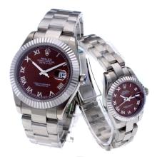 Rolex Datejust Swiss ETA 2836 Movement Roman Markers with Brown Dial S/S-Couple Watch