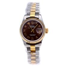 Rolex Datejust Swiss ETA 2671 Movement Two Tone Roman Markers with Brown Dial Lady Size-3