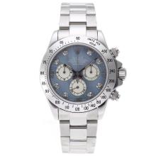 Rolex Daytona Chronograph Asia Valjoux 7750 Movement Diamond Markers with Blue MOP Dial S/S