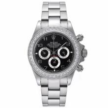 Rolex Daytona Working Chronograph Diamond Bezel Number Markers with Black Dial S/S