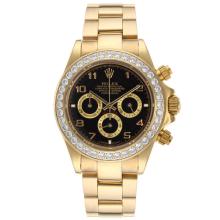 Rolex Daytona Working Chronograph Full Gold Diamond Bezel Number Markers with Black Dial