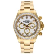 Rolex Daytona Working Chronograph Full Gold Diamond Bezel and Markers with White Dial
