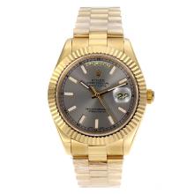 Rolex Day-Date II Swiss ETA 2836 Movement Full Gold Stick Markers with Gray Dial