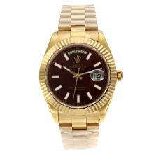 Rolex Day-Date II Swiss ETA 2836 Movement Full Gold Stick Markers with Brown Dial