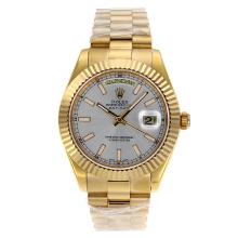 Rolex Day-Date II Swiss ETA 2836 Movement Full Gold Stick Markers with Silver Dial