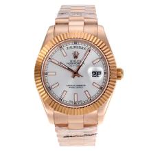Rolex Day-Date II Swiss ETA 2836 Movement Full Rose Gold Stick Markers with Silver Dial