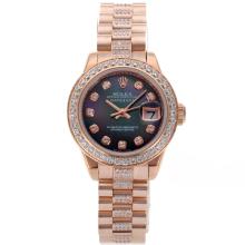 Rolex Datejust Swiss ETA 2671 Movement Full Rose Gold Diamond Bezel and Markers with Black MOP Dial Lady Size