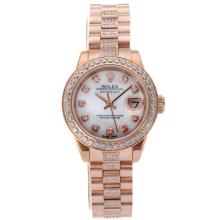 Rolex Datejust Swiss ETA 2671 Movement Full Rose Gold Diamond Bezel and Markers with MOP Dial Lady Size